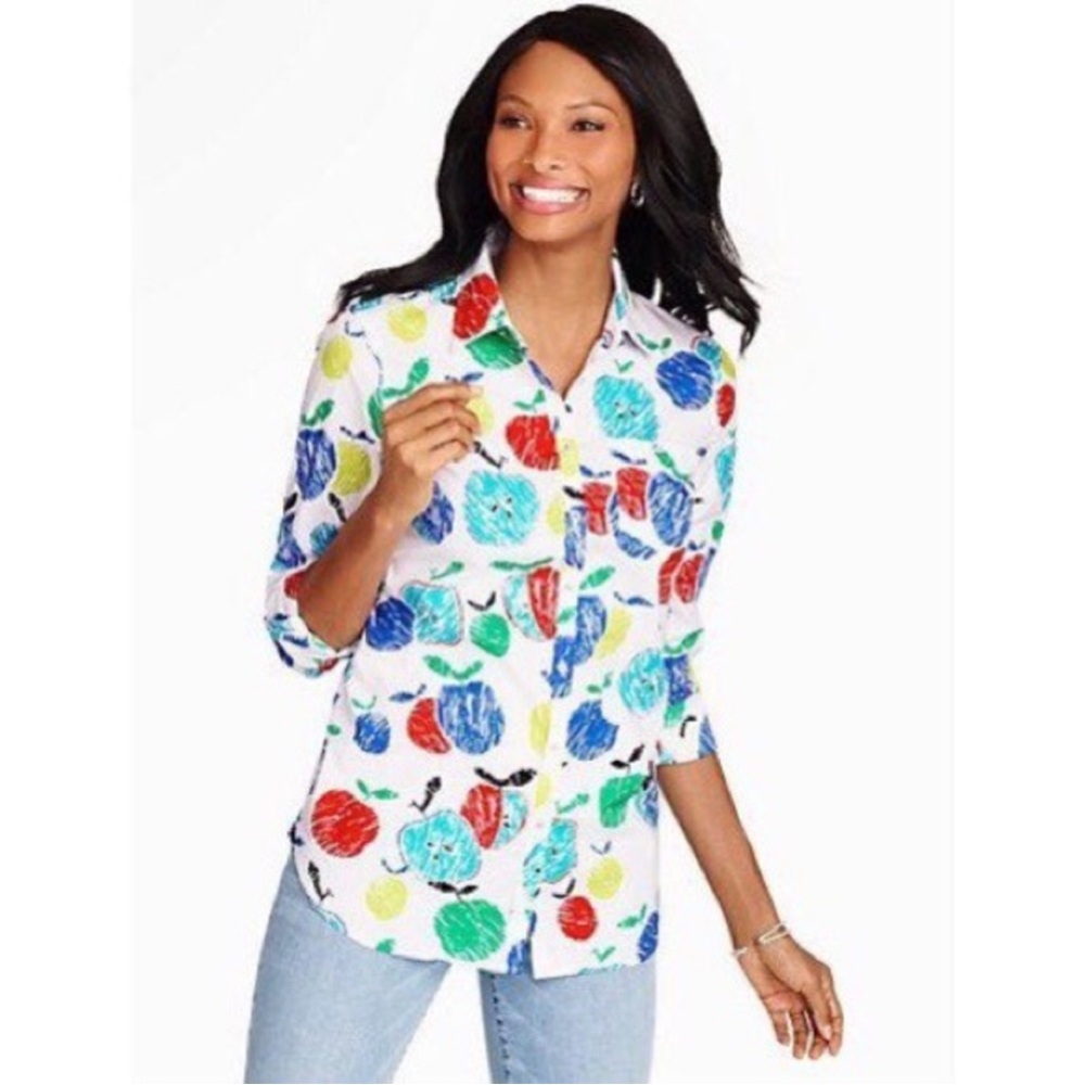 Talbots Multicolor Apple Print Button Down Shirt … - image 2
